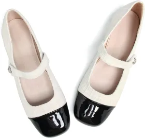 LUXINYU Flats for Women Dressy Square Toe Ankle Strap Mary Jane Shoes Casual Slip On Flats Comfortable Ballet Flats