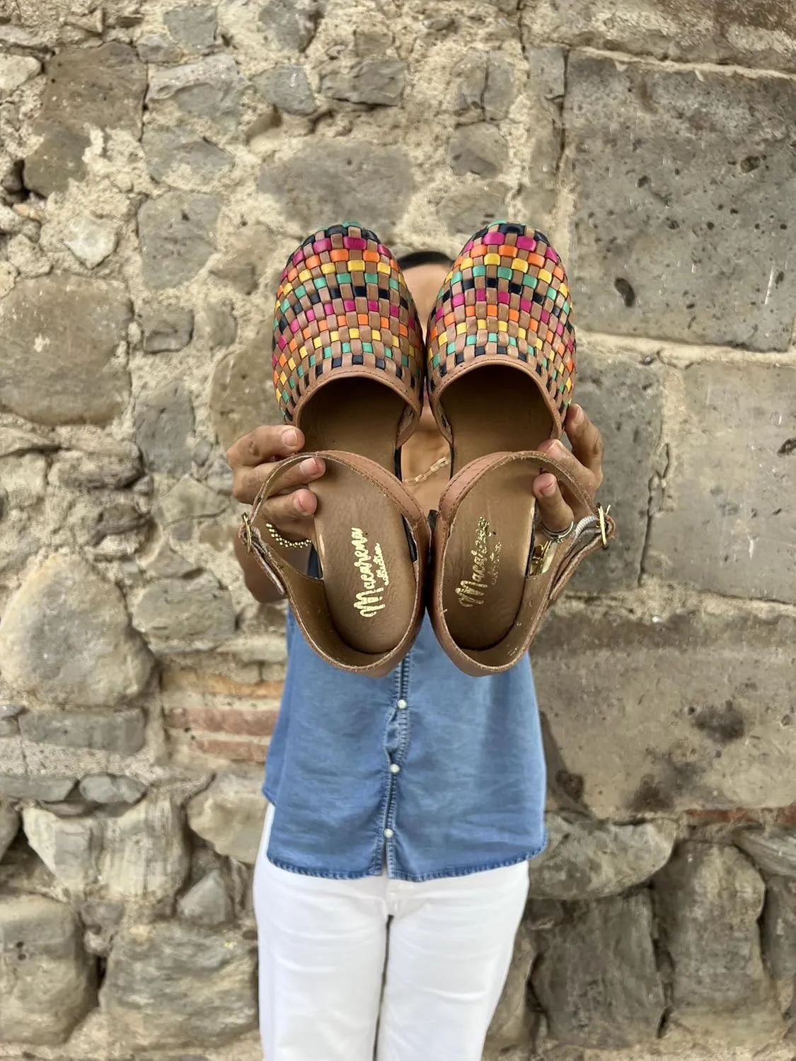 Macarena Collection Women's Flatform Wedge Casual Sandal Huarache Colorful Leather Mexican Style 4237