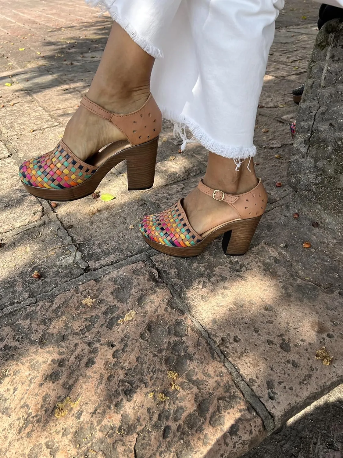 Macarena Collection Women's Flatform Wedge Casual Sandal Huarache Colorful Leather Mexican Style 4237