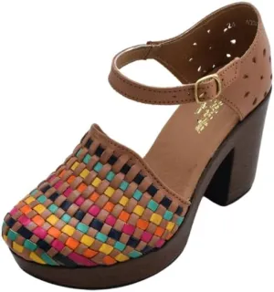 Macarena Collection Women's Flatform Wedge Casual Sandal Huarache Colorful Leather Mexican Style 4237