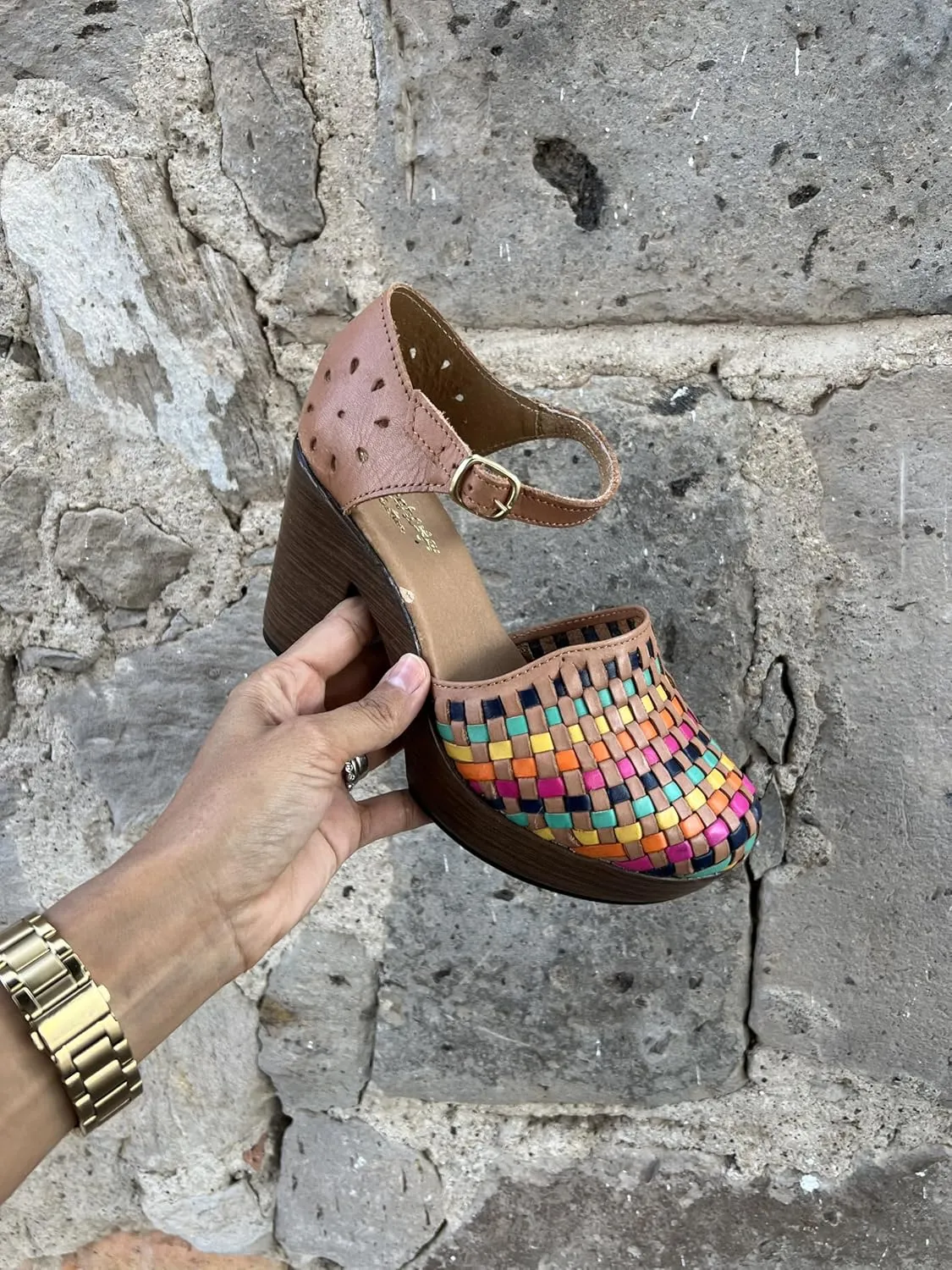 Macarena Collection Women's Flatform Wedge Casual Sandal Huarache Colorful Leather Mexican Style 4237