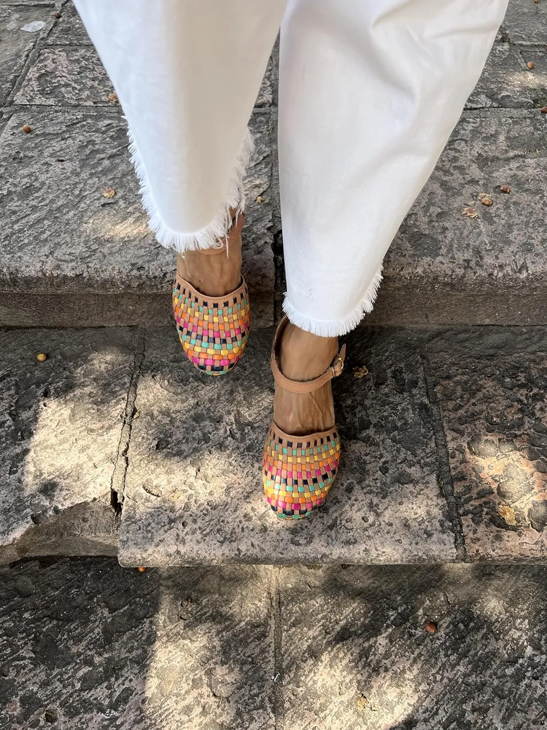 Macarena Collection Women's Flatform Wedge Casual Sandal Huarache Colorful Leather Mexican Style 4237
