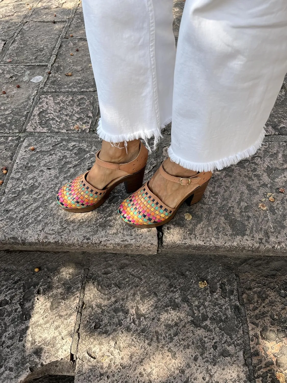 Macarena Collection Women's Flatform Wedge Casual Sandal Huarache Colorful Leather Mexican Style 4237
