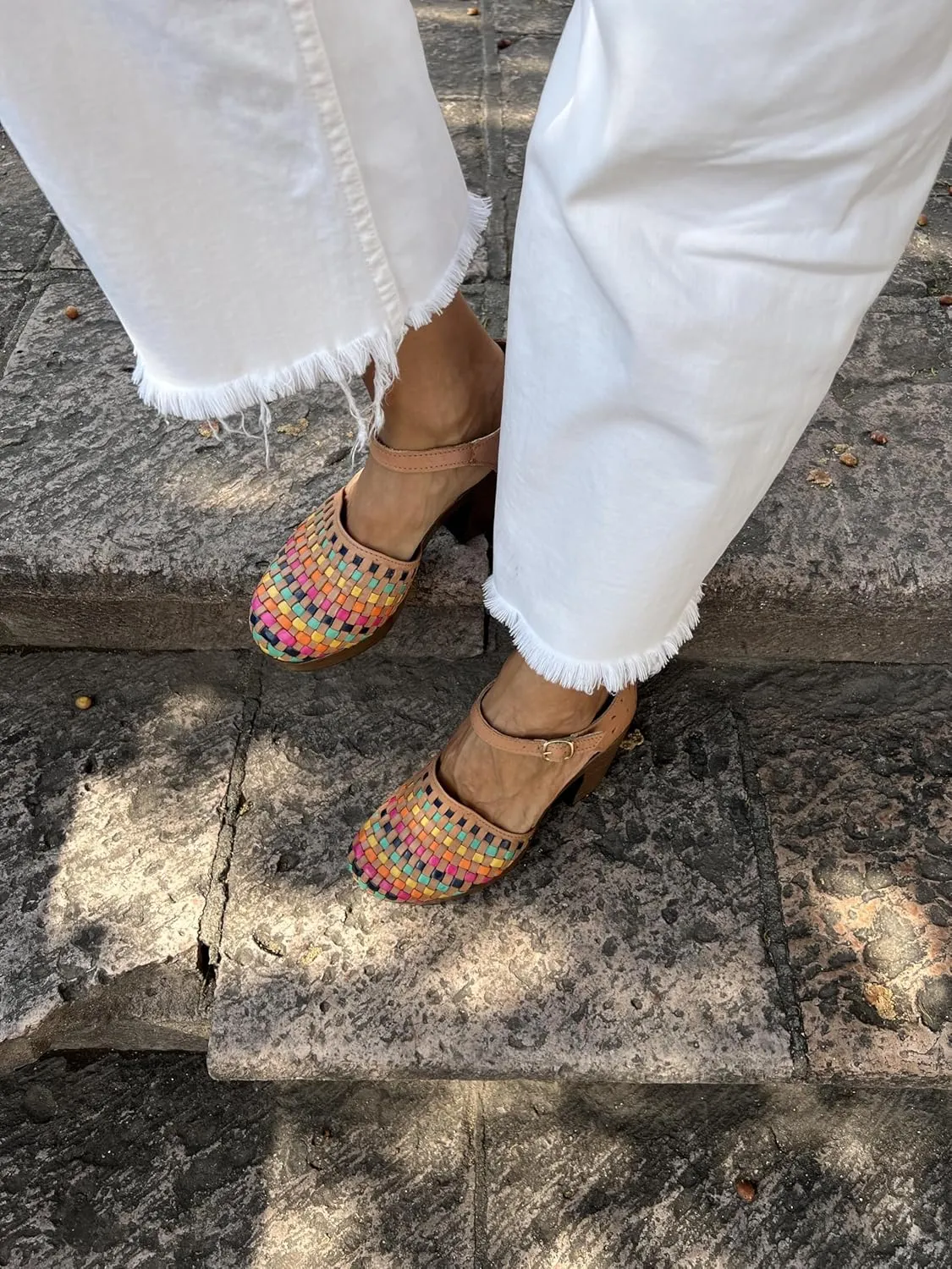 Macarena Collection Women's Flatform Wedge Casual Sandal Huarache Colorful Leather Mexican Style 4237