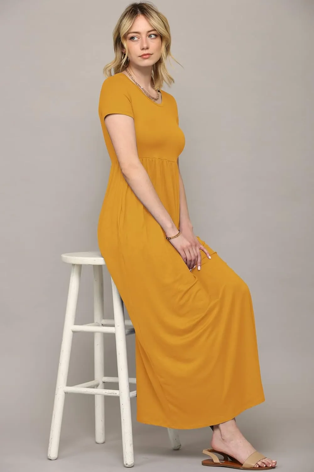 Made By Johnny Womens Short Sleeve Loose Plain Casual Long Maxi Dresses with Pockets