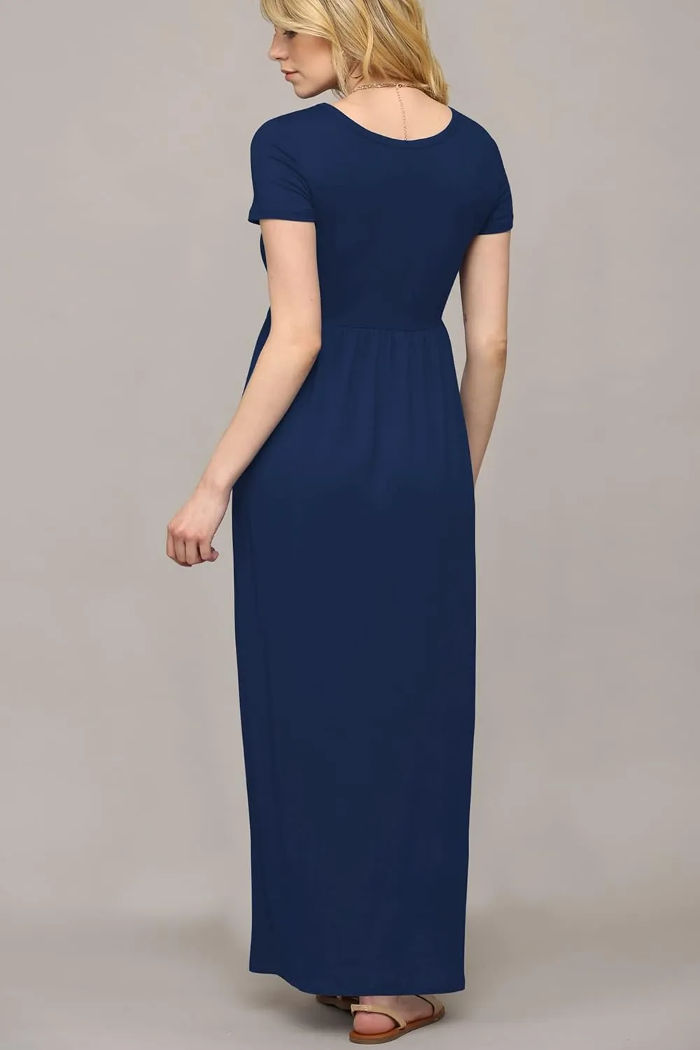 Made By Johnny Womens Short Sleeve Loose Plain Casual Long Maxi Dresses with Pockets
