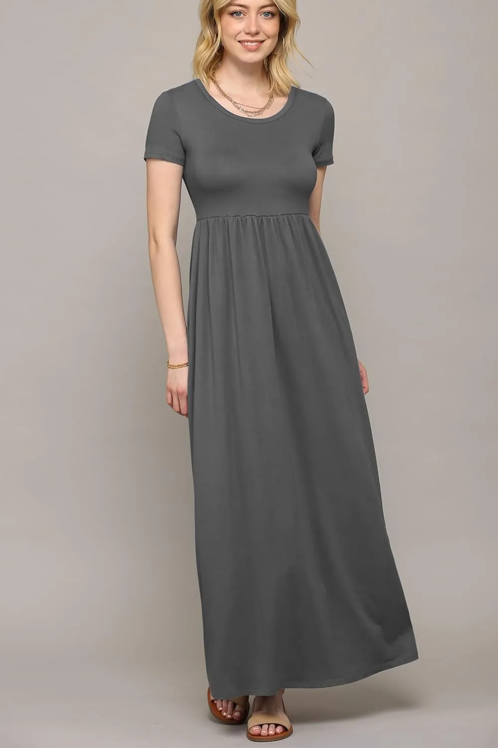 Made By Johnny Womens Short Sleeve Loose Plain Casual Long Maxi Dresses with Pockets