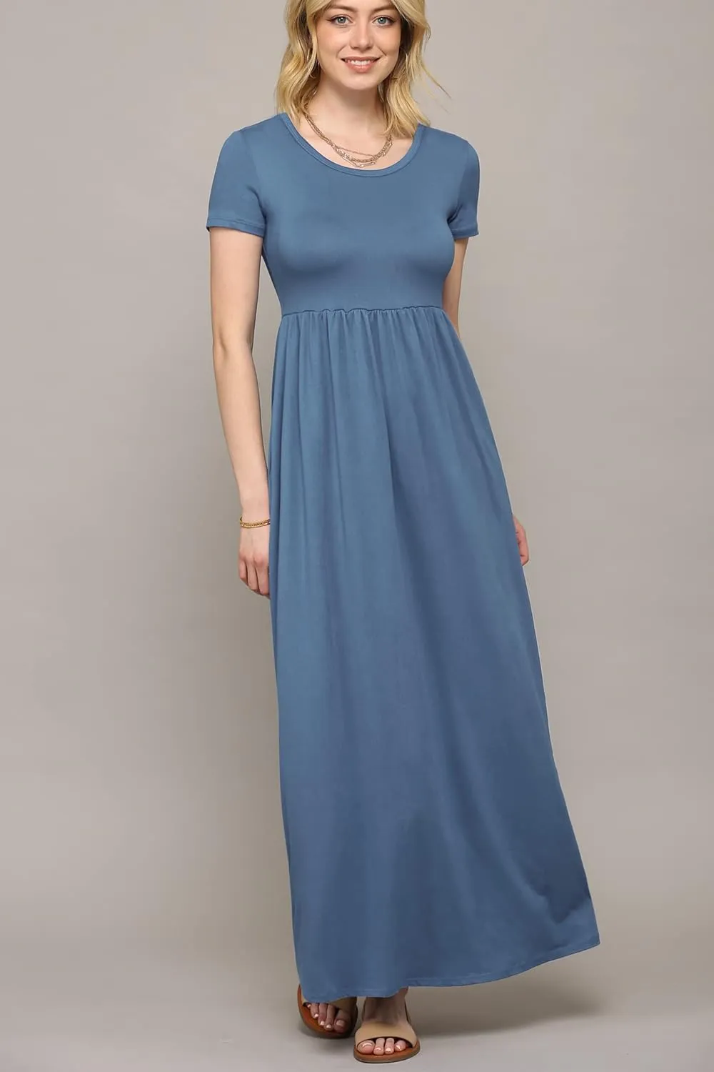 Made By Johnny Womens Short Sleeve Loose Plain Casual Long Maxi Dresses with Pockets