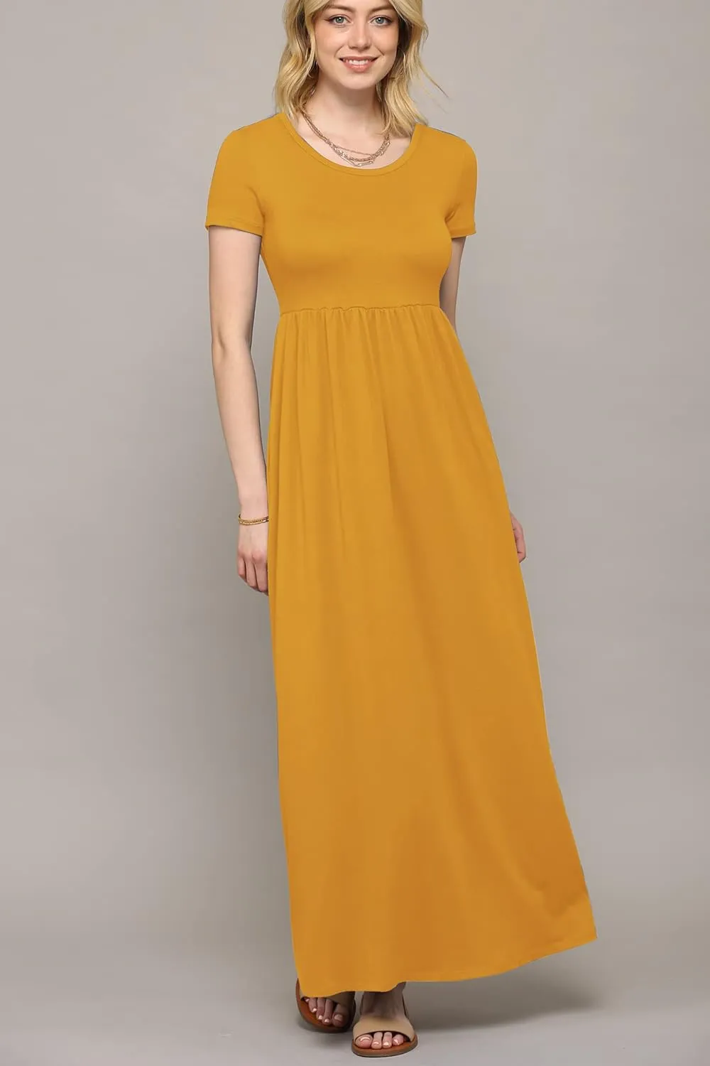 Made By Johnny Womens Short Sleeve Loose Plain Casual Long Maxi Dresses with Pockets