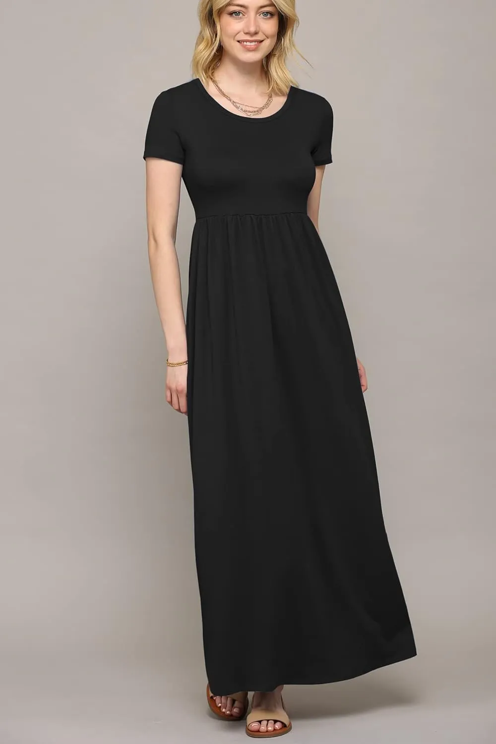 Made By Johnny Womens Short Sleeve Loose Plain Casual Long Maxi Dresses with Pockets