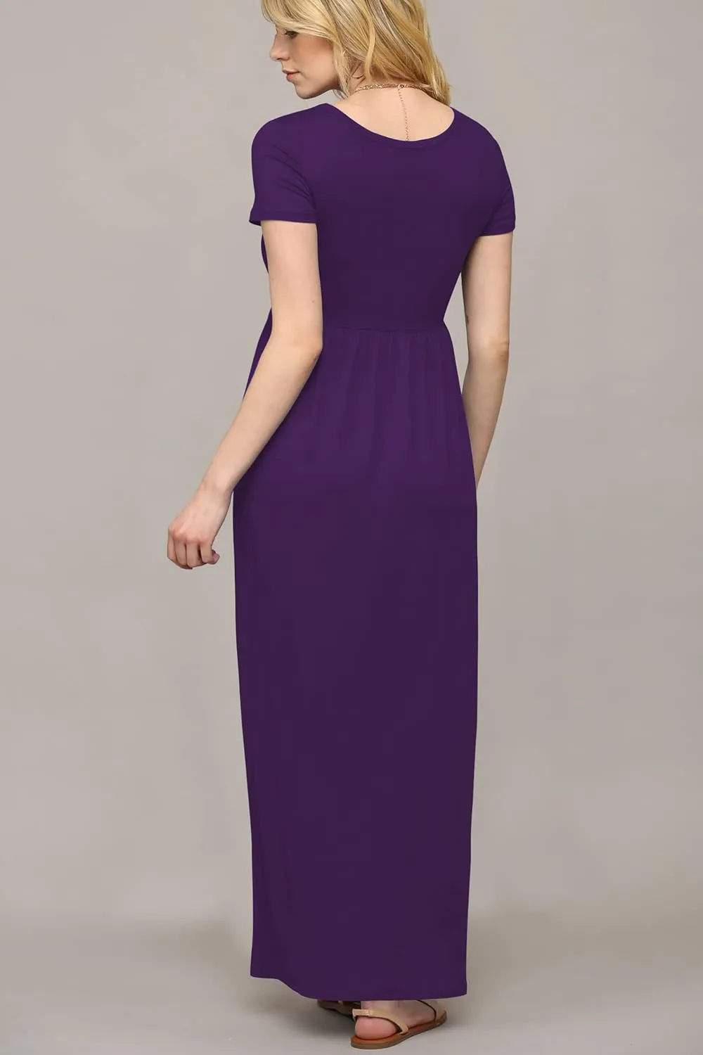 Made By Johnny Womens Short Sleeve Loose Plain Casual Long Maxi Dresses with Pockets