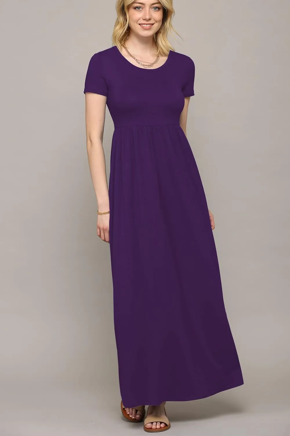 Made By Johnny Womens Short Sleeve Loose Plain Casual Long Maxi Dresses with Pockets