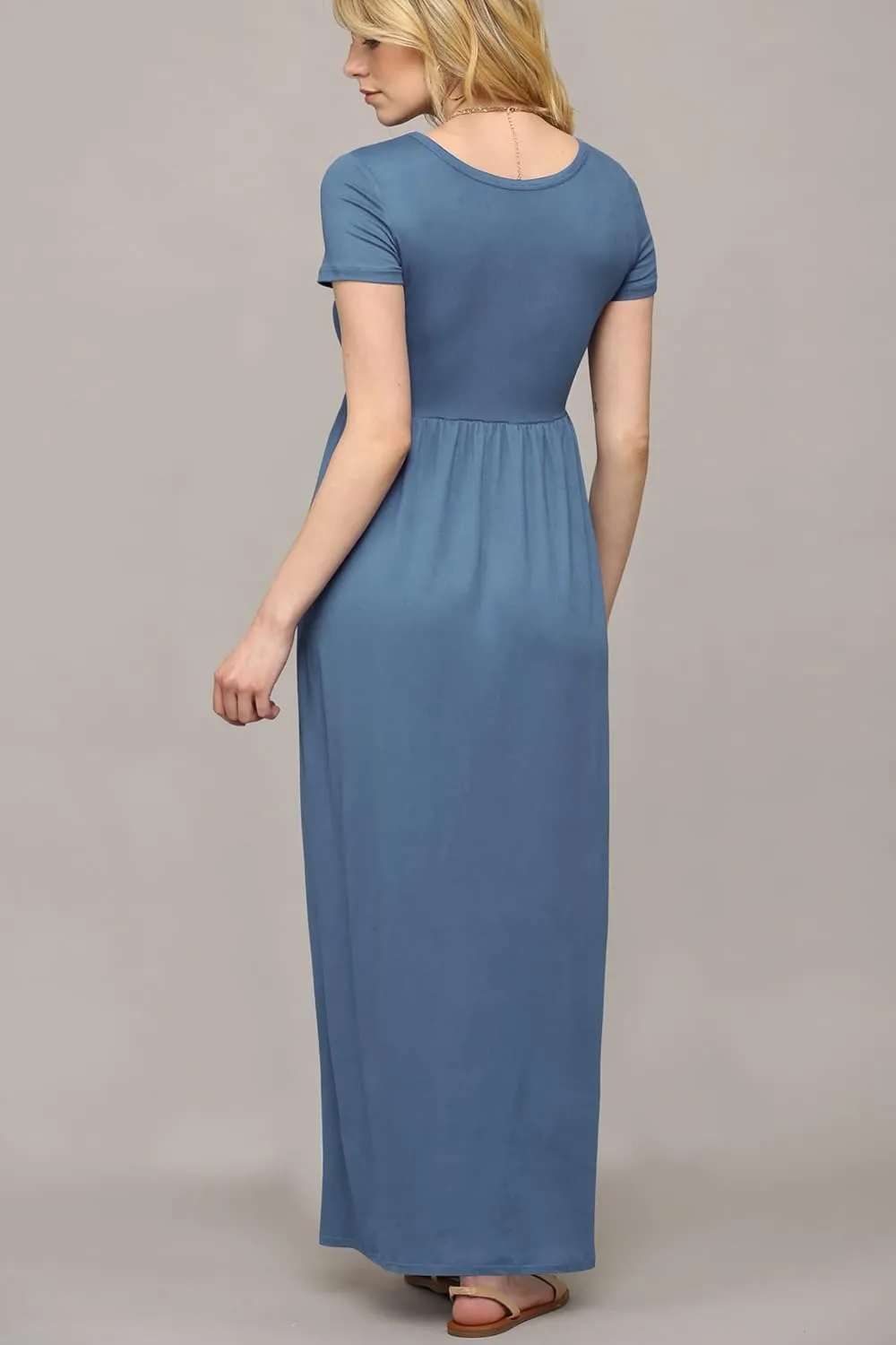 Made By Johnny Womens Short Sleeve Loose Plain Casual Long Maxi Dresses with Pockets