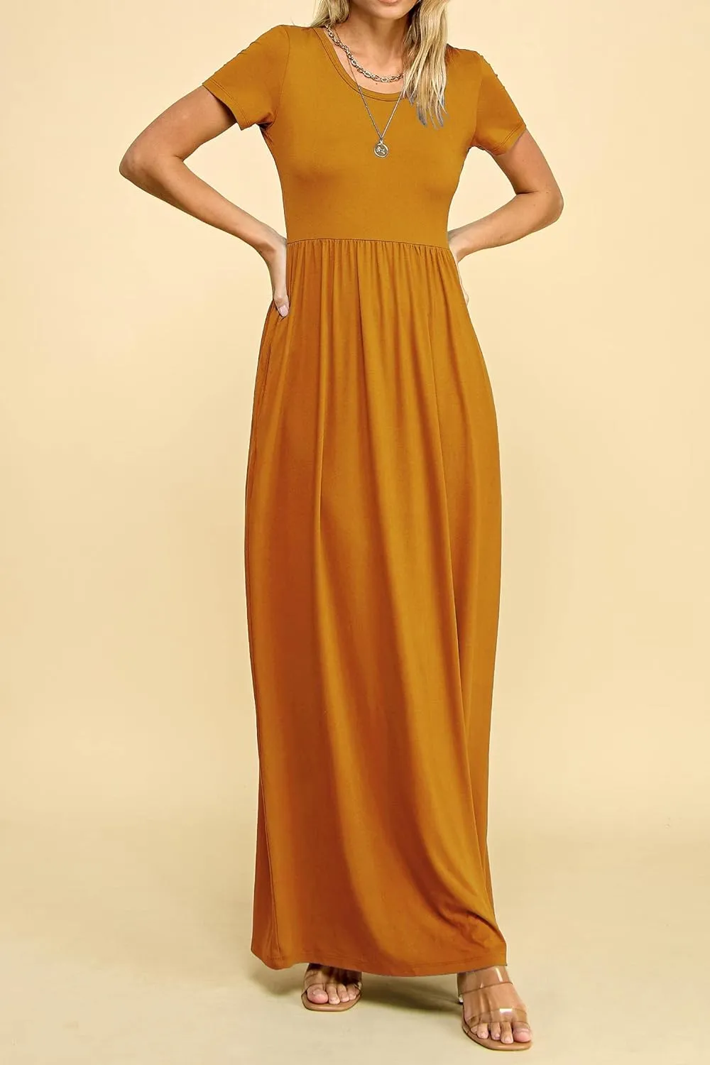 Made By Johnny Womens Short Sleeve Loose Plain Casual Long Maxi Dresses with Pockets