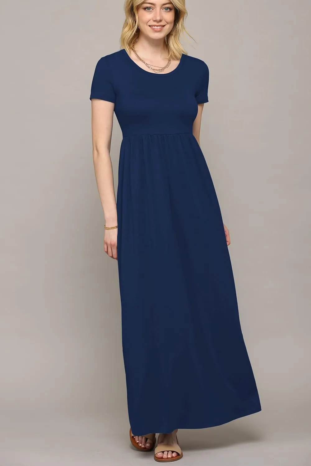 Made By Johnny Womens Short Sleeve Loose Plain Casual Long Maxi Dresses with Pockets