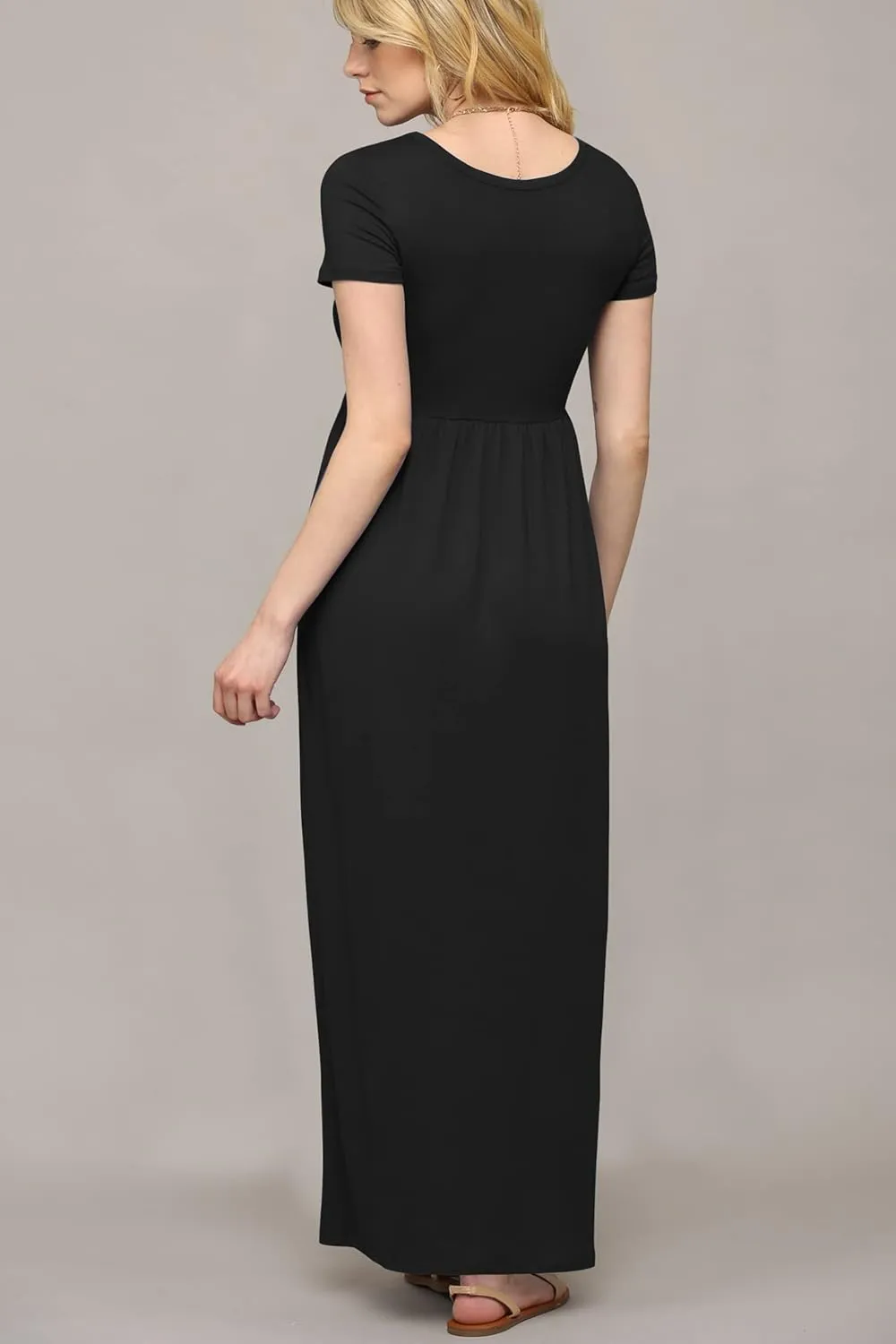 Made By Johnny Womens Short Sleeve Loose Plain Casual Long Maxi Dresses with Pockets