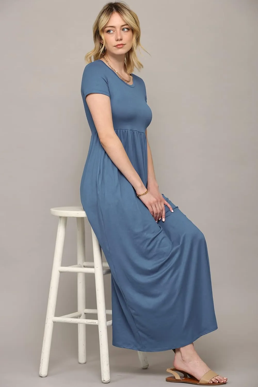 Made By Johnny Womens Short Sleeve Loose Plain Casual Long Maxi Dresses with Pockets