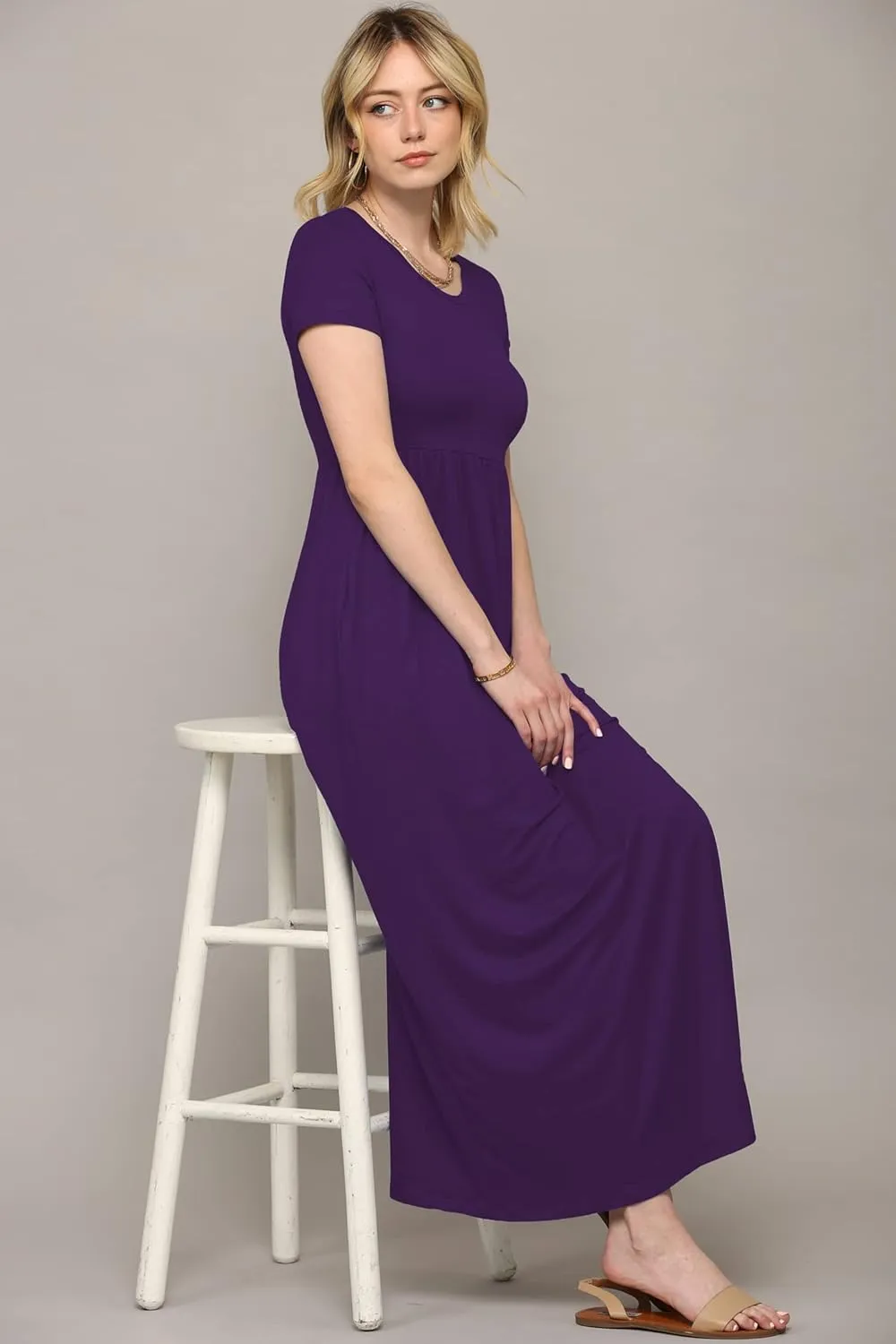 Made By Johnny Womens Short Sleeve Loose Plain Casual Long Maxi Dresses with Pockets