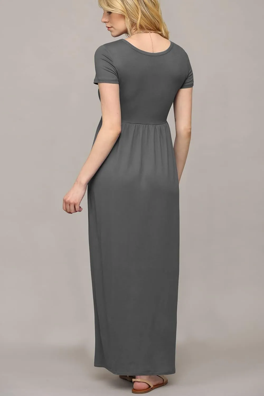 Made By Johnny Womens Short Sleeve Loose Plain Casual Long Maxi Dresses with Pockets