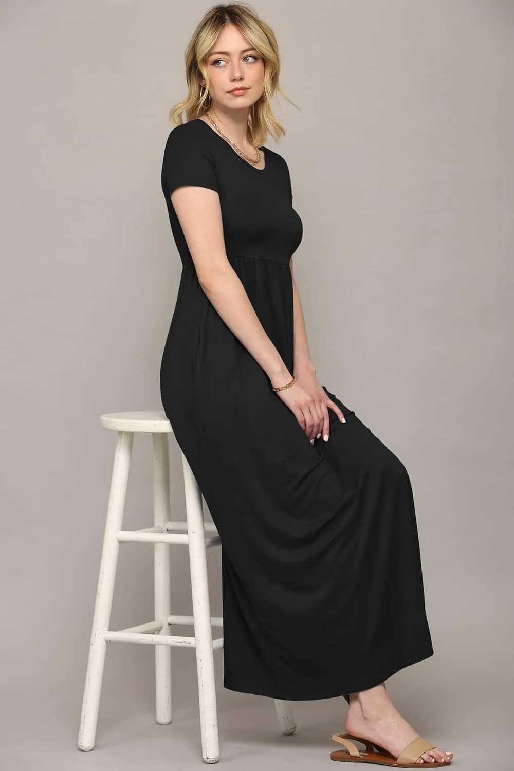 Made By Johnny Womens Short Sleeve Loose Plain Casual Long Maxi Dresses with Pockets