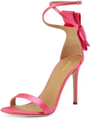 Maiyang Women Open Round Toe Back Bowknot Sandals Ankle Strap Buckle Thin High Heels Party Evening Dress Formal Shoes Size 4-16 US