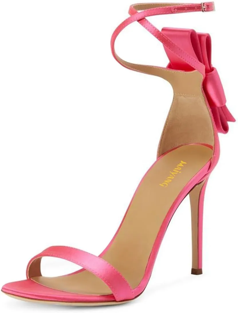 Maiyang Women Open Round Toe Back Bowknot Sandals Ankle Strap Buckle Thin High Heels Party Evening Dress Formal Shoes Size 4-16 US