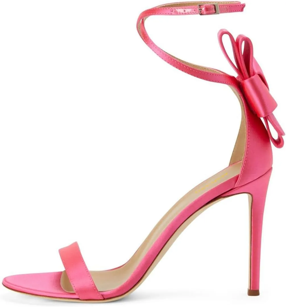 Maiyang Women Open Round Toe Back Bowknot Sandals Ankle Strap Buckle Thin High Heels Party Evening Dress Formal Shoes Size 4-16 US