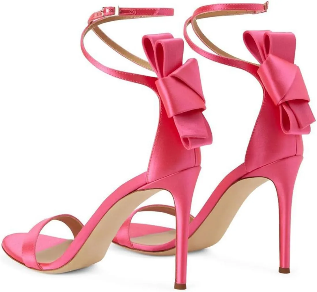 Maiyang Women Open Round Toe Back Bowknot Sandals Ankle Strap Buckle Thin High Heels Party Evening Dress Formal Shoes Size 4-16 US