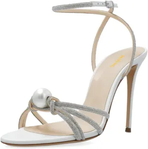 Maiyang Women Sexy Open Toe Rhinestone Strappy Pearl Sandals Thin High Heel Crossed Ankle Strap Summer Party Prom Club Shoes Size 4-16 US