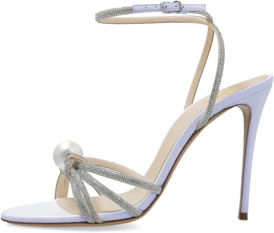 Maiyang Women Sexy Open Toe Rhinestone Strappy Pearl Sandals Thin High Heel Crossed Ankle Strap Summer Party Prom Club Shoes Size 4-16 US