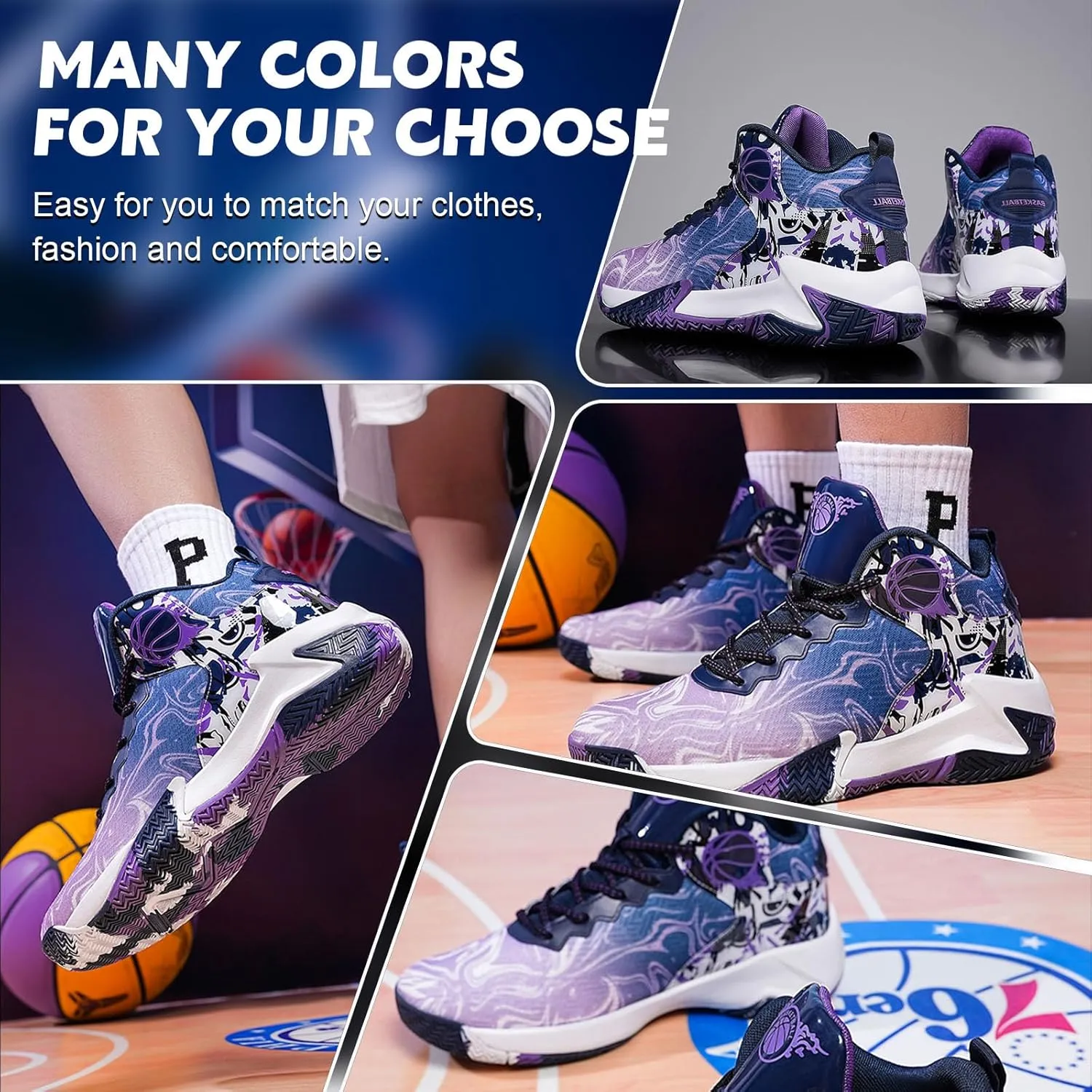 MAIZUN Mens Basketball Shoes Fashion Non-Slip Lightweight Breathable Outdoor Sneakers Cushioning Workout Shoes for Running Walking Sports Training