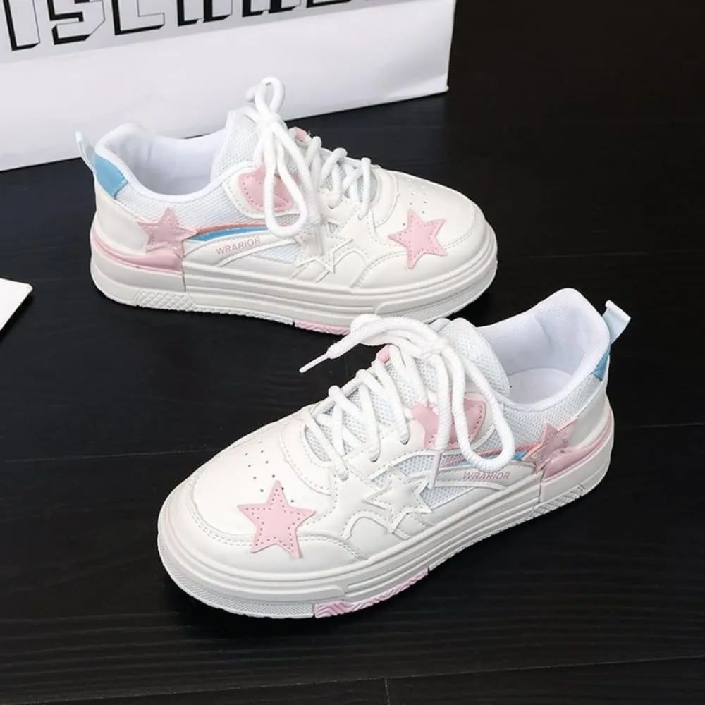 Marshmallow Korean Star Chunky Shoes Milk White & Pink Y2K Sneakers - Kawaii Pretty Pastel Aesthetic | Campus Vibes Women's Casual Shoes for Students, Ins Outfits & Trendy Instagram Fashion