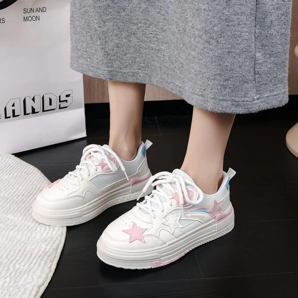 Marshmallow Korean Star Chunky Shoes Milk White & Pink Y2K Sneakers - Kawaii Pretty Pastel Aesthetic | Campus Vibes Women's Casual Shoes for Students, Ins Outfits & Trendy Instagram Fashion