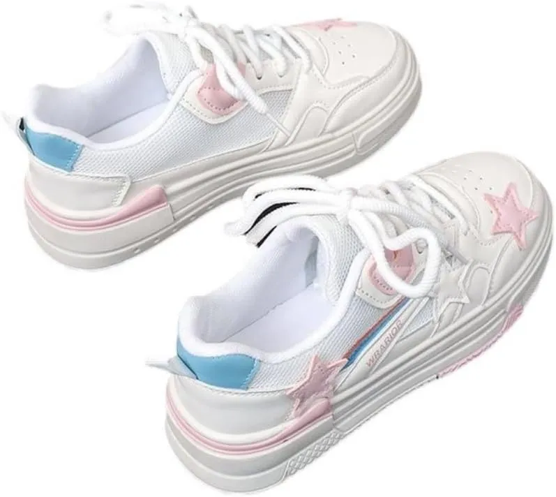 Marshmallow Korean Star Chunky Shoes Milk White & Pink Y2K Sneakers - Kawaii Pretty Pastel Aesthetic | Campus Vibes Women's Casual Shoes for Students, Ins Outfits & Trendy Instagram Fashion