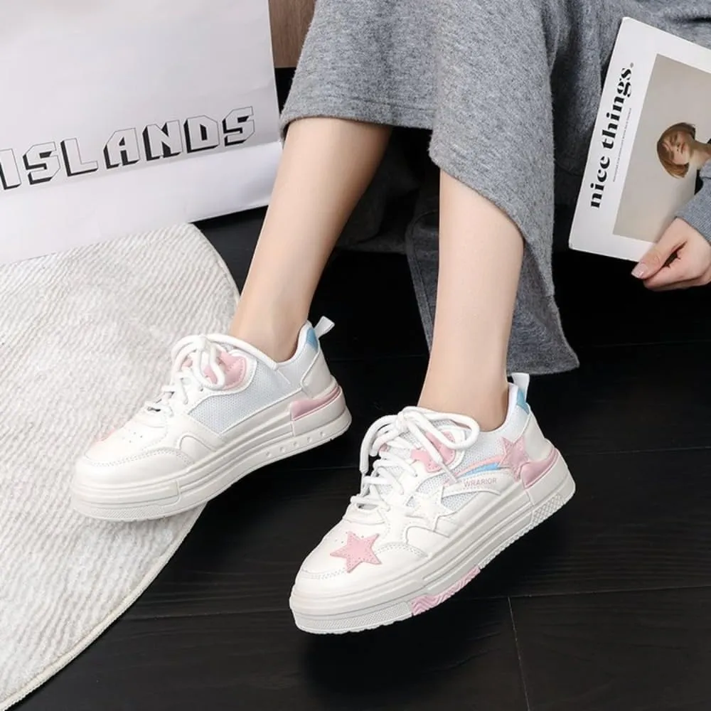 Marshmallow Korean Star Chunky Shoes Milk White & Pink Y2K Sneakers - Kawaii Pretty Pastel Aesthetic | Campus Vibes Women's Casual Shoes for Students, Ins Outfits & Trendy Instagram Fashion