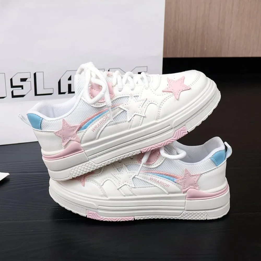 Marshmallow Korean Star Chunky Shoes Milk White & Pink Y2K Sneakers - Kawaii Pretty Pastel Aesthetic | Campus Vibes Women's Casual Shoes for Students, Ins Outfits & Trendy Instagram Fashion