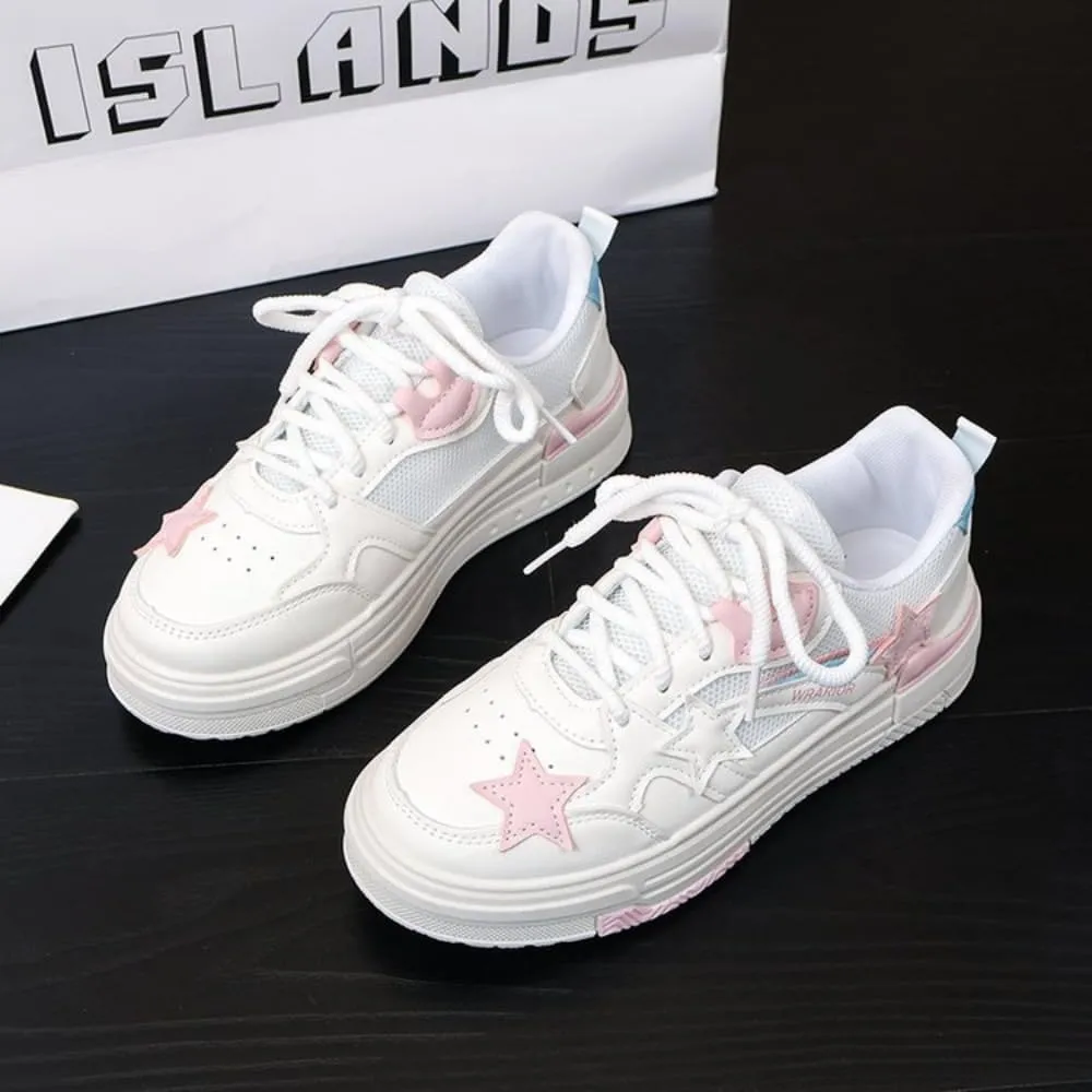 Marshmallow Korean Star Chunky Shoes Milk White & Pink Y2K Sneakers - Kawaii Pretty Pastel Aesthetic | Campus Vibes Women's Casual Shoes for Students, Ins Outfits & Trendy Instagram Fashion