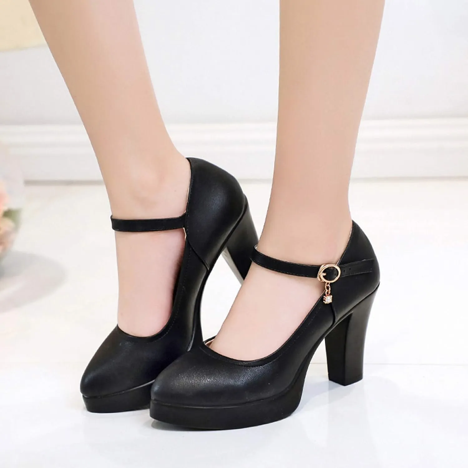 Mary Jane Womens Block Heel Dress Shoes Closed Toe Chunky Pumps T Strap Work Heels Business Casual Shoes