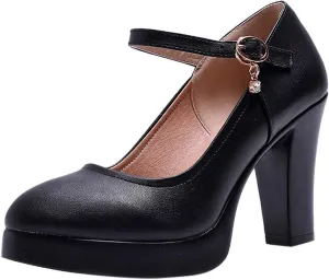 Mary Jane Womens Block Heel Dress Shoes Closed Toe Chunky Pumps T Strap Work Heels Business Casual Shoes