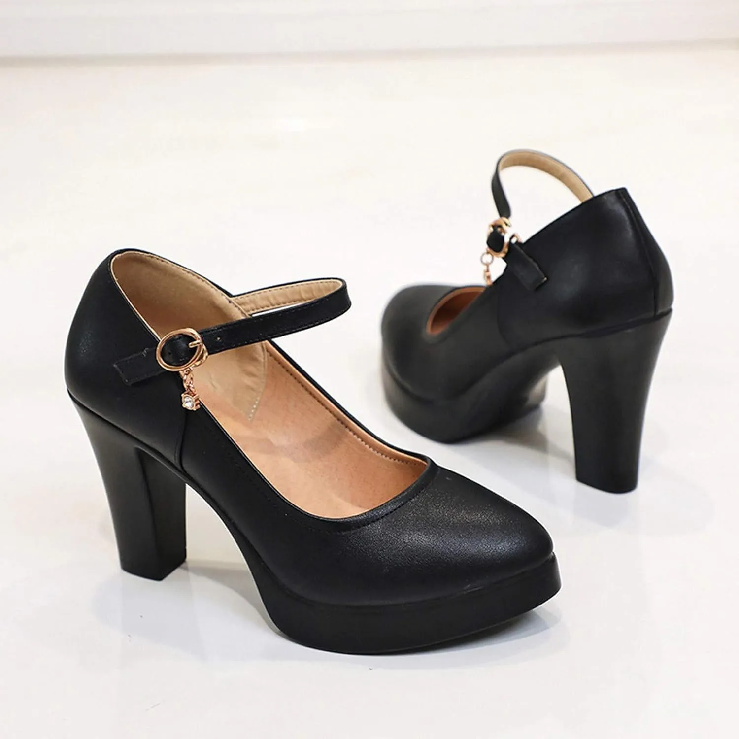 Mary Jane Womens Block Heel Dress Shoes Closed Toe Chunky Pumps T Strap Work Heels Business Casual Shoes