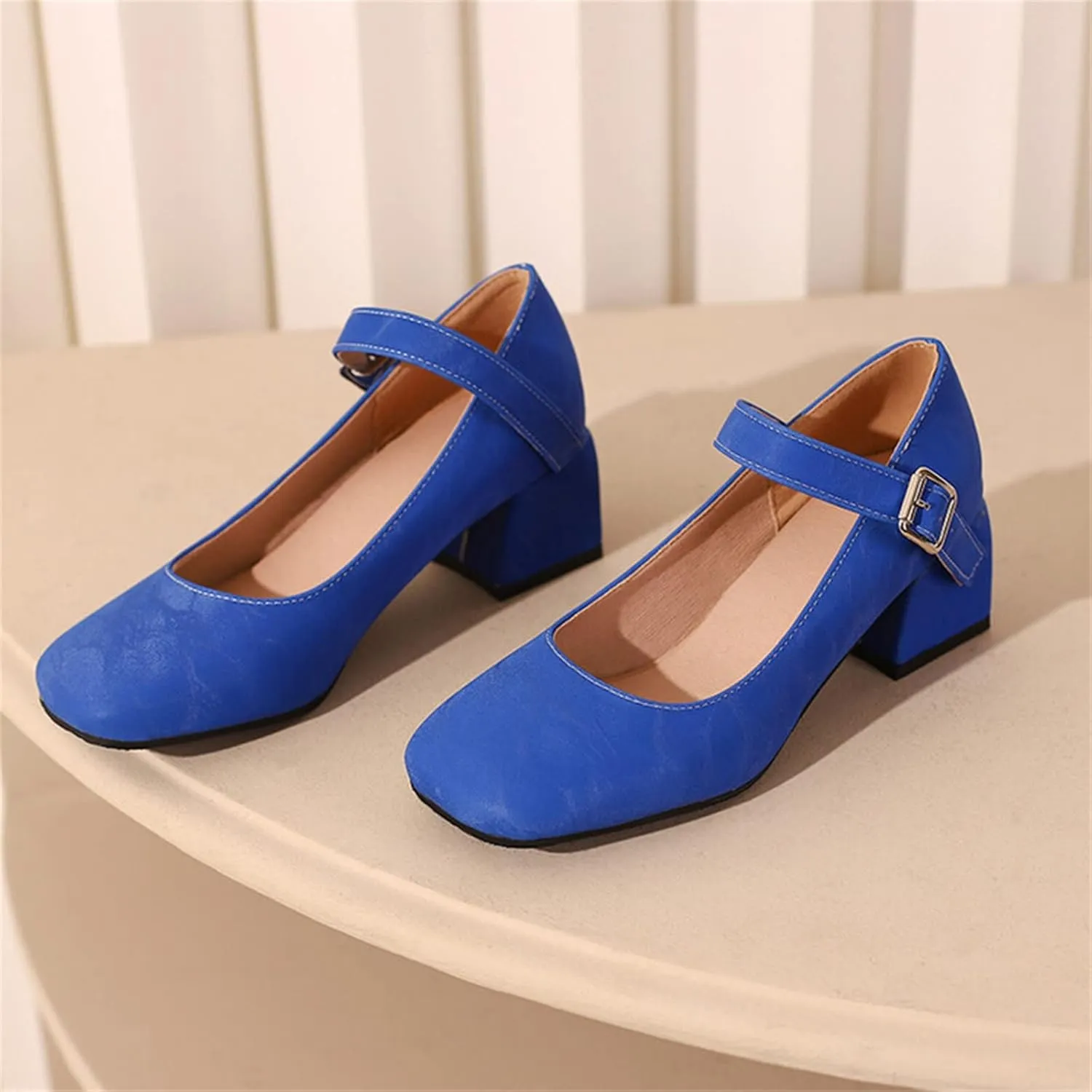 Mary Janes for Women Chunky Heel Pumps Square Toe Dress Shoes Ankle Strap Office Shoes Vintage Heels