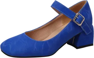 Mary Janes for Women Chunky Heel Pumps Square Toe Dress Shoes Ankle Strap Office Shoes Vintage Heels