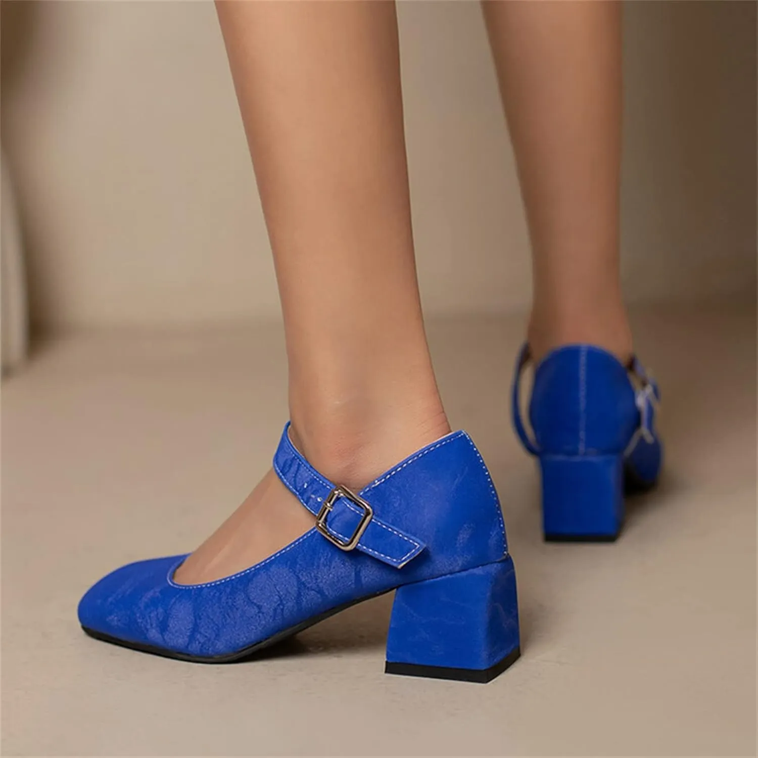 Mary Janes for Women Chunky Heel Pumps Square Toe Dress Shoes Ankle Strap Office Shoes Vintage Heels