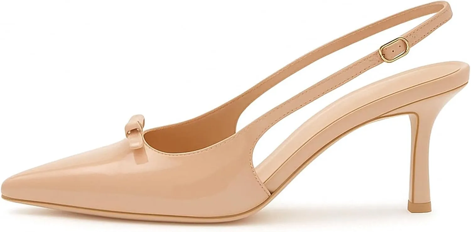 MAVMAX Slingback Heels for Women Bow Pointed Close Toe Stilettos High Kitten Heels Pumps Dress Party Heeled Sandals