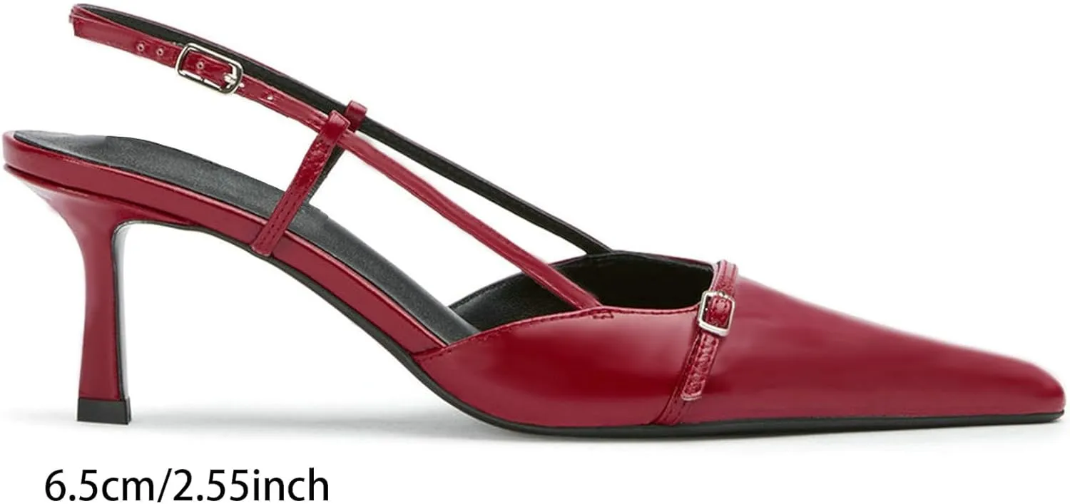MAVMAX Slingback Heels for Women Bow Pointed Close Toe Stilettos High Kitten Heels Pumps Dress Party Heeled Sandals