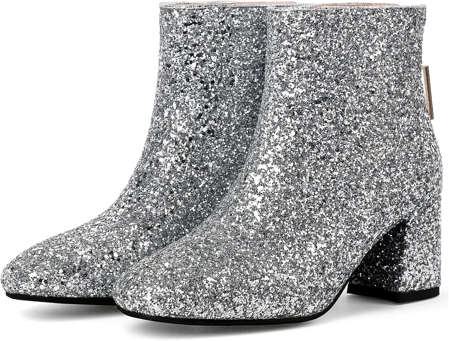 MAVMAX Women's Sequin Glitter Ankle Boots Chunky Heels Sparkly Booties