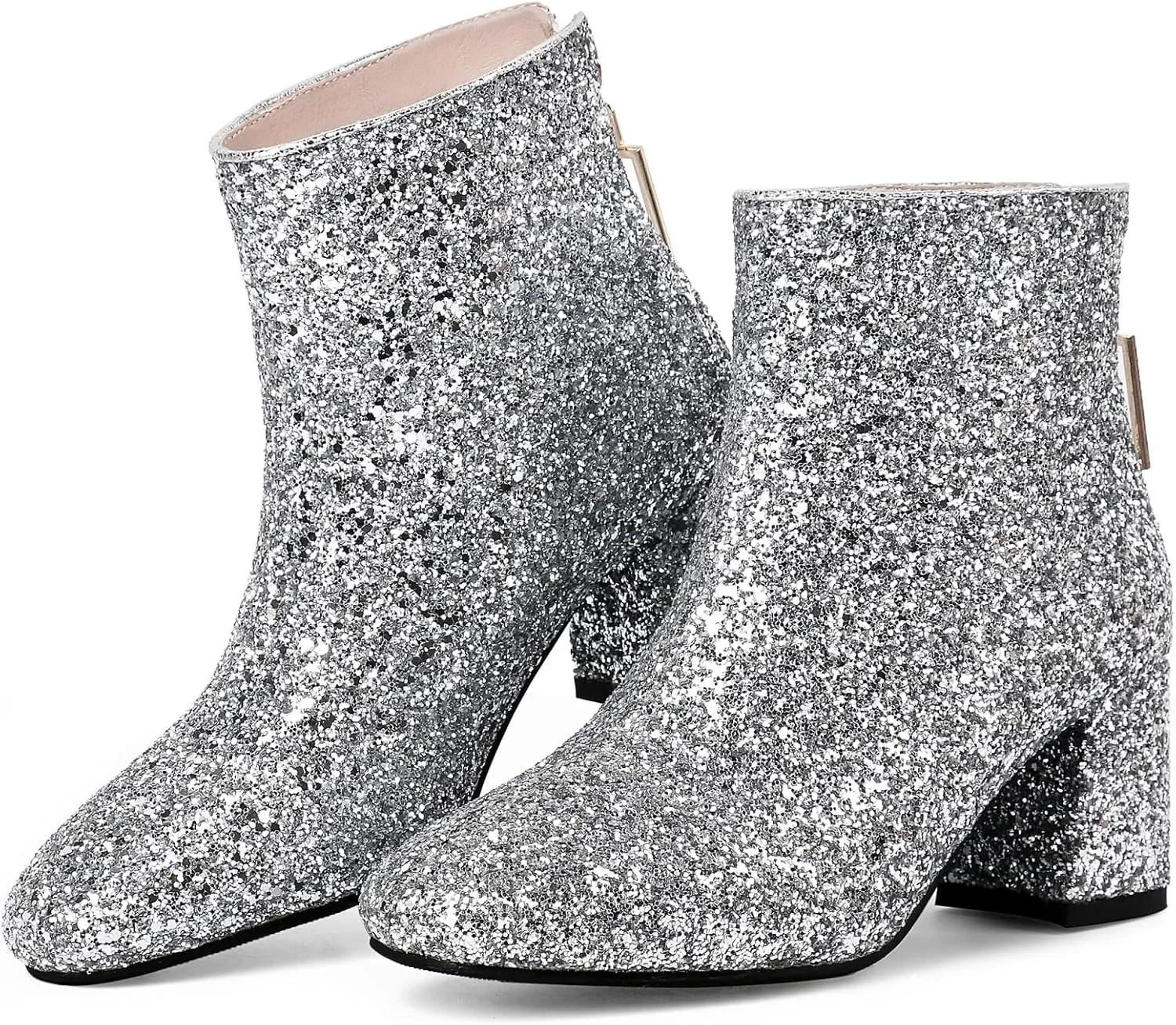 MAVMAX Women's Sequin Glitter Ankle Boots Chunky Heels Sparkly Booties