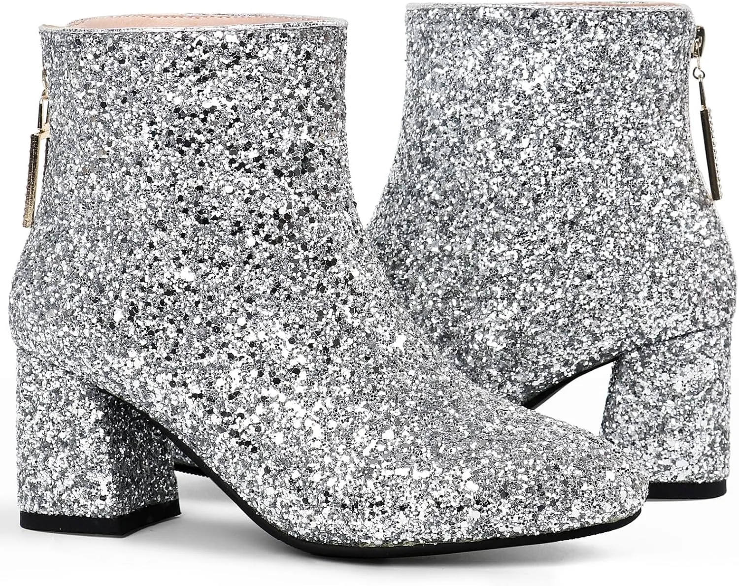 MAVMAX Women's Sequin Glitter Ankle Boots Chunky Heels Sparkly Booties