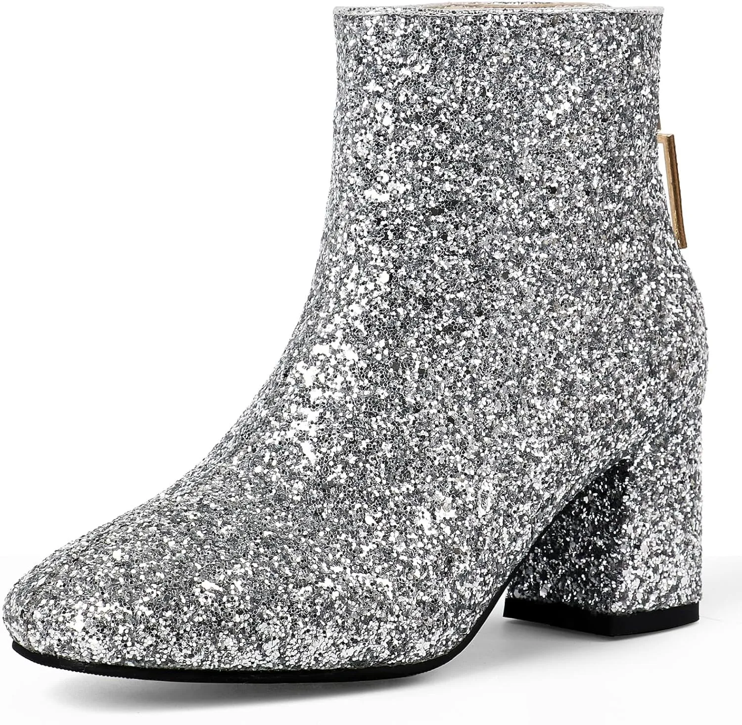 MAVMAX Women's Sequin Glitter Ankle Boots Chunky Heels Sparkly Booties