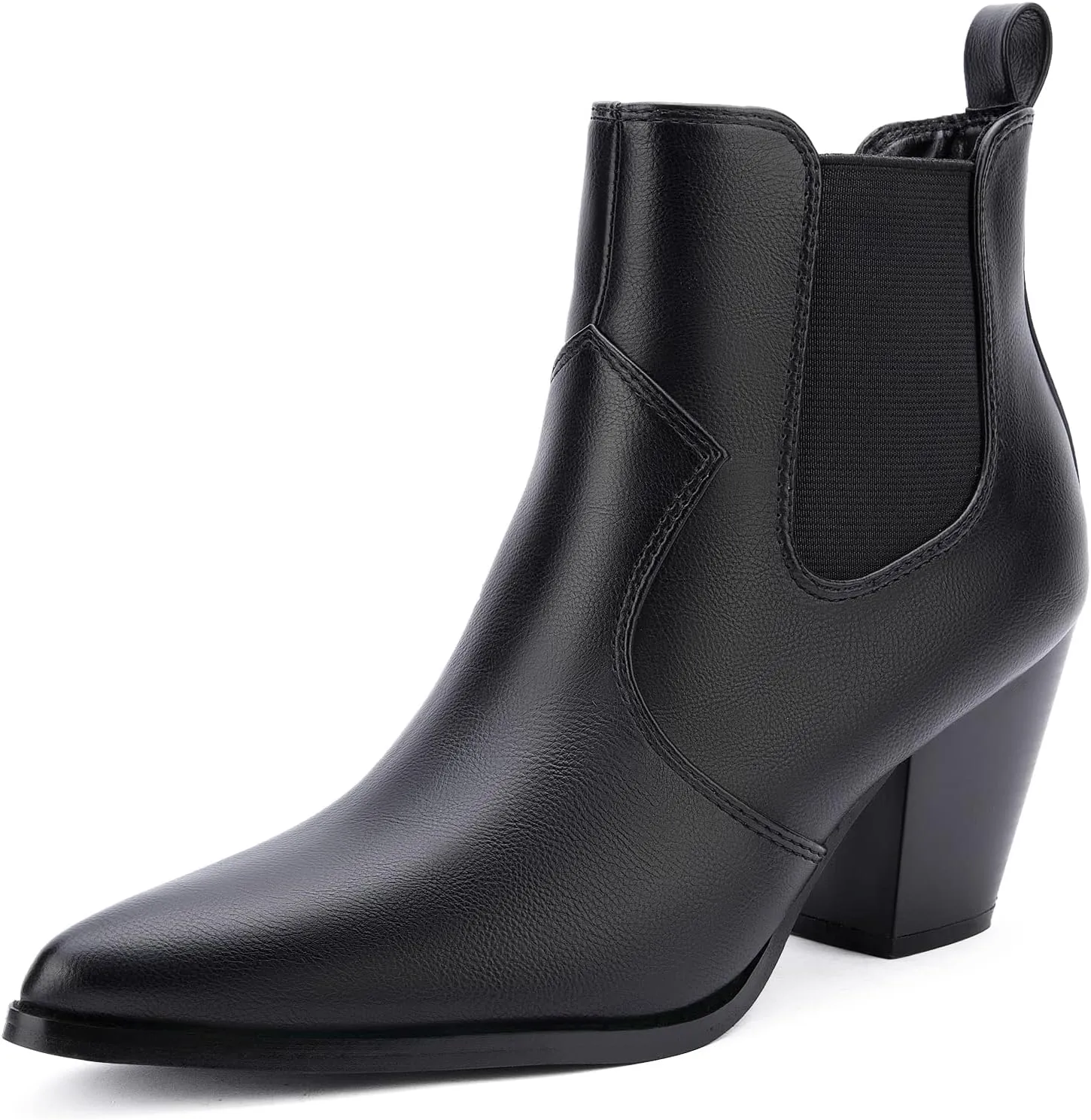 MaxMuxun Women's Chunky Heel Boots Ankle Boots for Women Western Booties Faux Leather Pointed Toe Chelsea Fall Boots for Women 2024